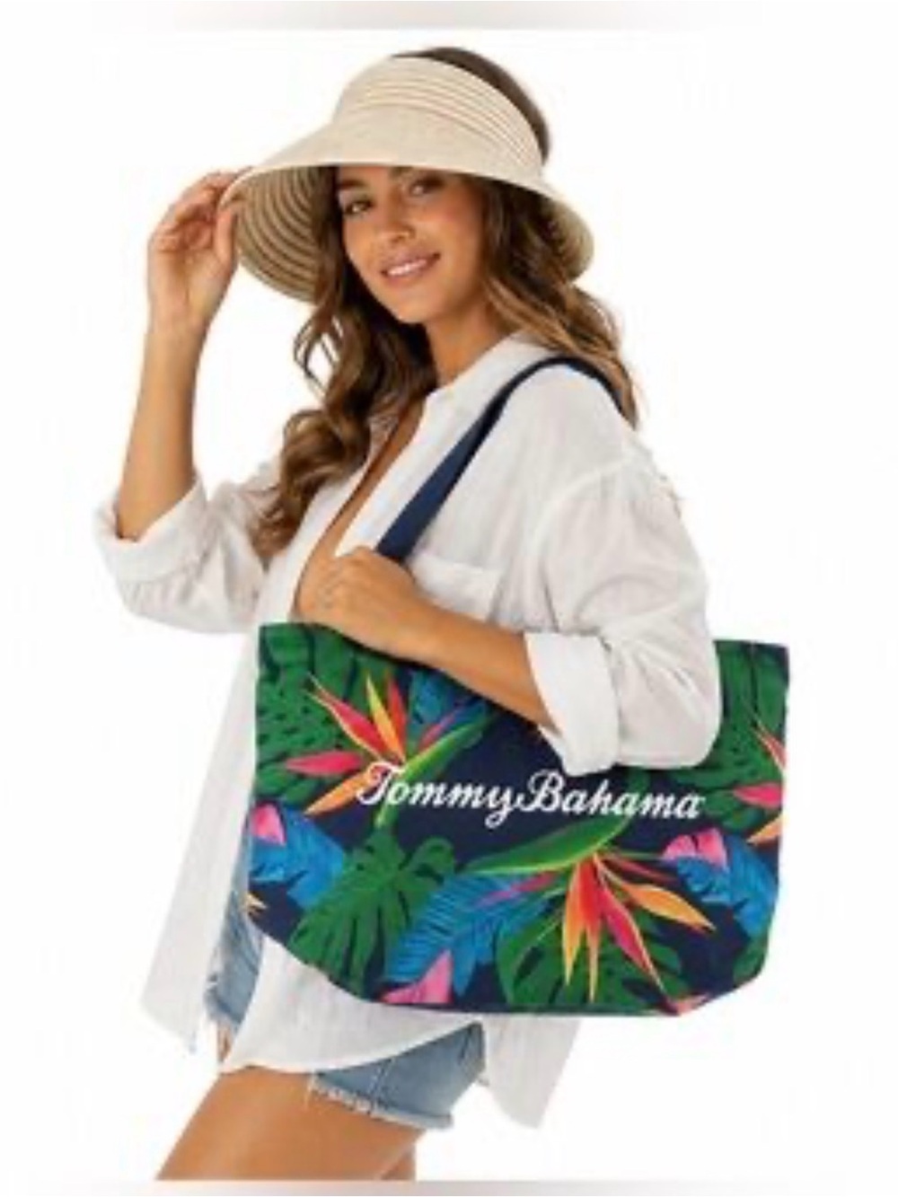 Tommy Bahama Navy Tropical Floral Print Tote